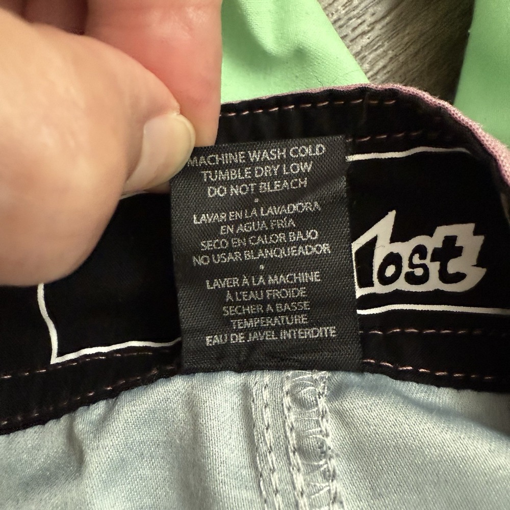 Lost Board Shorts Mens Size 32 Surf Swim Trunks Pink‎ Gray Green Striped - Picture 8 of 8